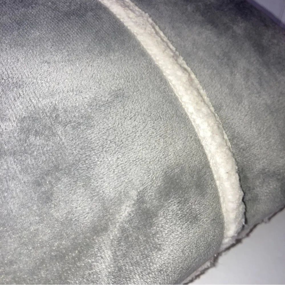 Gray and White Decorative Faux Teddy Bear Fur Accent Throw Pillow 16 x 16 inches